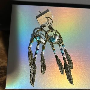 New Hollister dream catcher silver turquoise earrings